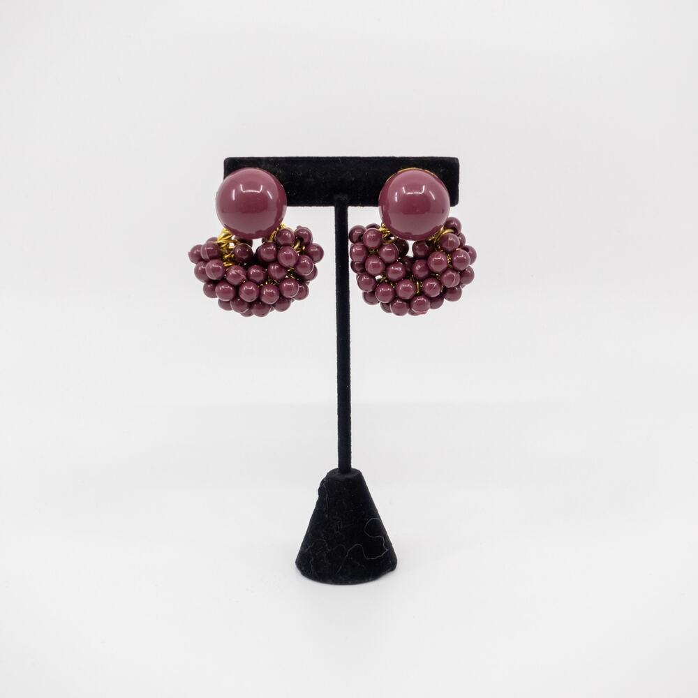 Vintage Plum Cluster Clip On Earrings